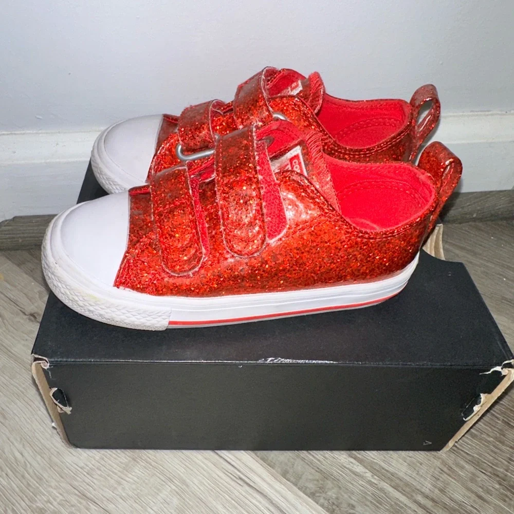 Kids Red Glitter Sneaker with Hook-and-Loop Straps